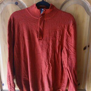 Southern Tide The Skipjack Merino Wool Blend Mens Large Rust 1/4 Zip Sweater